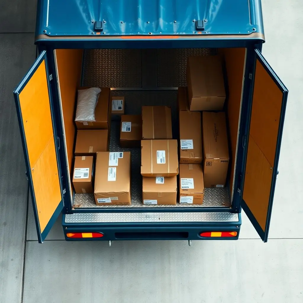 Parcels of varying sizes stacked inside a delivery truck, illustrating the bin packing problem in logistics